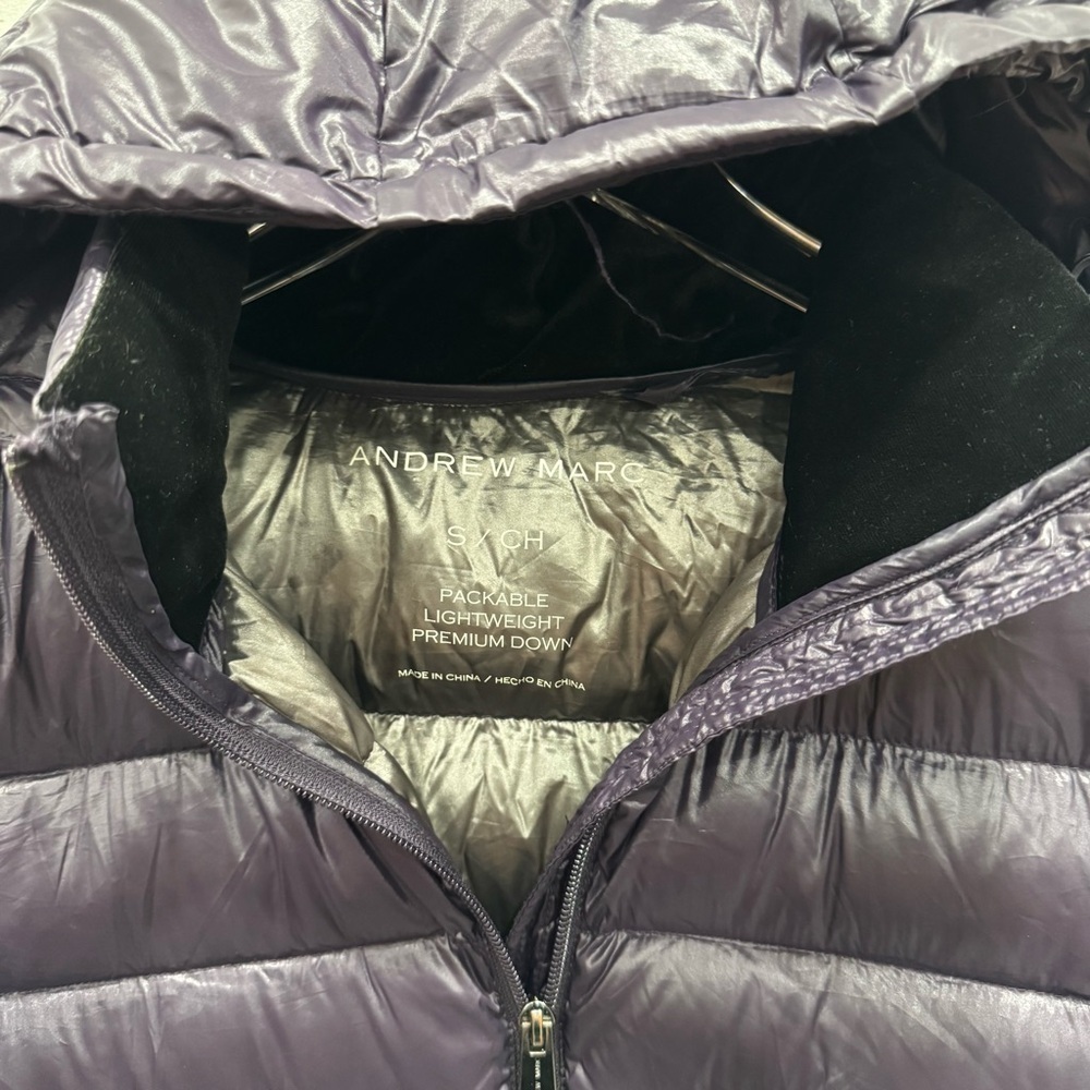Andrew Marc Packable Lightweight Premium Down Metallic Purple Long Sleeve Parka - Picture 3 of 8
